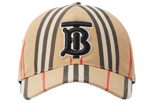 Casquette de baseball coton carreaux traditionnels monogramme beige